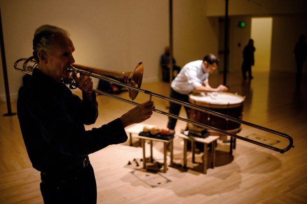 Bull Roarchestra with Stuart Dempster performing on February 20, 2015. Photo credit: Jonathan Vanderweit